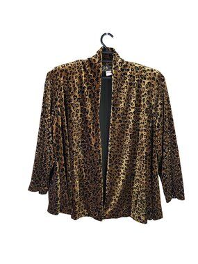 Womens Vintage R&K Evening Animal Print Velvet Open Front Cardigan Jacket 12